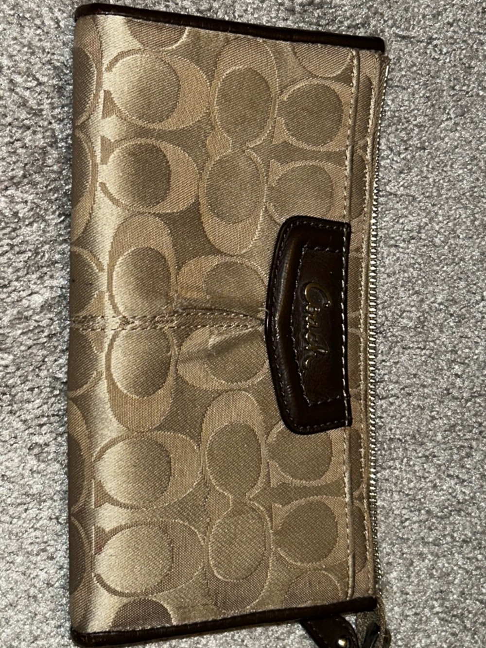 Coach Tan and Brown Signature Canvas Zip Wristlet